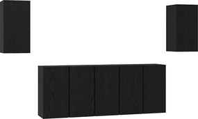 vidaXL Σετ επίπλου τηλεόρασης 7 pcs Μαύρη Οξυά Επεξεργασμένο Ξύλο
