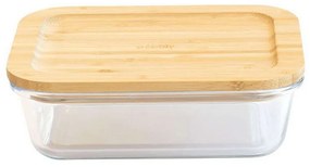 Δοχείο Φαγητού Ορθογώνιο PKV-008 650ml 17x12,5x6cm Clear-Natural Pebbly Glass,Bamboo