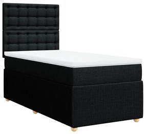 Κρεβάτι Boxspring με Στρώμα Μαύρο 90x200 εκ. Υφασμάτινο - Μαύρο