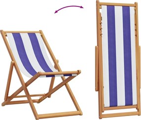 vidaXL Σεζλόνγκ Πτυσσόμενη Μπλε/Λευκό Μασίφ Ξύλο Ευκαλύπτου και Ύφασμα