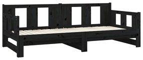 vidaXL Καναπές Κρεβάτι Συρόμενος Μαύρος 2x(90x190) εκ. από Μασίφ Πεύκο