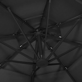 Ομπρέλα 4 Επιπέδων Μαύρη 3 x 3 μ. με Ιστό Αλουμινίου - Μαύρο