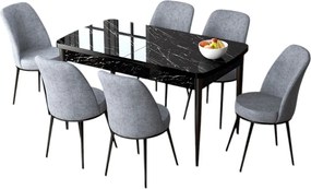 Extendable Dining Table &amp; Chairs Set (7 Pieces) Zen - Black Marble, Grey Black Marble
Grey