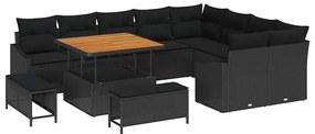vidaXL Σετ Καναπέ Κήπου με μαξιλάρι 12 pcs Μαύρο Πολυ ράταν
