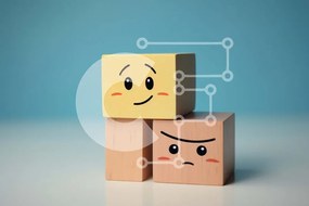 Intra Συλλεκτικό Ξύλινο Παζλ Plywood 4mm - Ξύλινοι μπλοκ με χαμογελαστά πρόσωπα σε μπλε φόντο Σε Ξύλινο Κουτί - Διαστάσεις: 10x10 cm – 25 κομμάτια