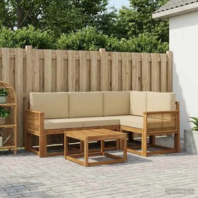 vidaXL Σειρά Καναπέ Εξωτερικού 5 pcs Φυσικό και Μπεζ Πολυεστέρας