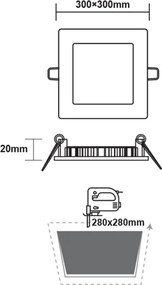 Led slim panel λευκό τετράγωνο χωνευτό 24W 230V ενδιάμεσο λευκό φως 4000k 1880lm