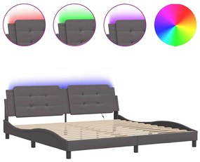 Πλαίσιο Κρεβατιού με LED Γκρι 200x200 εκ. Συνθετικό Δέρμα - Γκρι