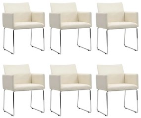 vidaXL Καρέκλες Τραπεζαρίας 6 τεμ. Λευκές Υφασμάτινες με Λινό Σχέδιο