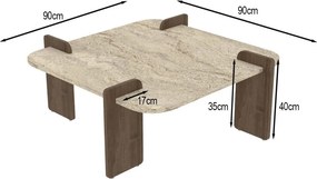 Τραπεζάκι Σαλονιού Τραβερτίνη / Καρυδί ATETO 90x90x35