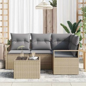 vidaXL Σετ Καναπέ Κήπου 5 Τεμαχίων με Μαξιλάρια σε Μαύρο Πολυ Ρατάν