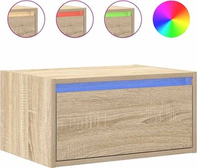 vidaXL Κομοδίνα Επιτοίχια με Φώτα LED 2 τεμ. Sonoma Δρυς