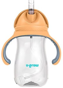 U-Grow UG-895OG Παιδικό Ποτηράκι με Λαβές και Καλαμάκι από Πλαστικό Πορτοκαλί 300ml