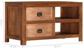 Τραπεζάκι σαλονιού με 2 συρτάρια 90x40x50 cm Μασίφ ξύλο μάνγκο - Καφέ