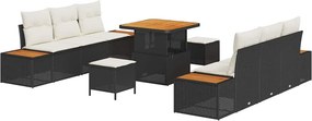 vidaXL Σετ Καναπέ Κήπου με μαξιλάρι 9 pcs Μαύρο Πολυ ράταν