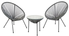 ACAPULCO Set Κήπου - Βεράντας: Τραπέζι   2 Πολυθρόνες Μέταλλο Μαύρo / Rattan Γκρι  Τραπ:Φ50x50cm - Πολ:70x69x81cm [-Γκρι-, -Μαύρο-] [-Wicker-, -Μέταλλο-] Ε245,4S