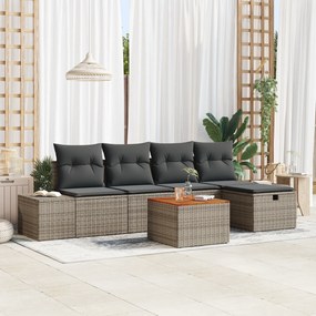 vidaXL Σετ Σαλονιού 6 τεμαχίων με Μαξιλάρια Γκρι Πολυ Ράτανα