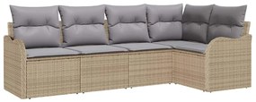 vidaXL Σετ Καναπέ Κήπου με μαξιλάρι 5 pcs Μπεζ Πολυ ράταν
