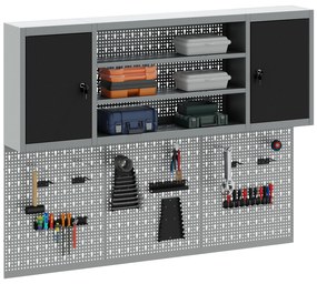 vidaXL Σετ Εργαλείων με 6 Τεμάχια και Πίνακα Pegboard Τοίχου Μαύρο Μέταλλο
