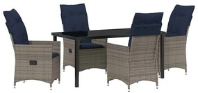 vidaXL Σετ τραπεζιού και καρέκλας με μαξιλάρι 5 pcs Γκρι Ράτα PE
