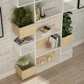 Βιβλιοθήκη Niho Megapap χρώμα λευκό - sapphire oak 120x25,3x171εκ.