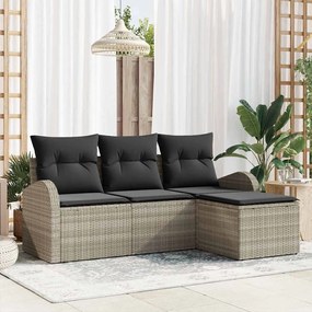 vidaXL Σετ Καναπέ Κήπου με μαξιλάρι 4 pcs Ανοιχτό γκρι Πολυ ράταν