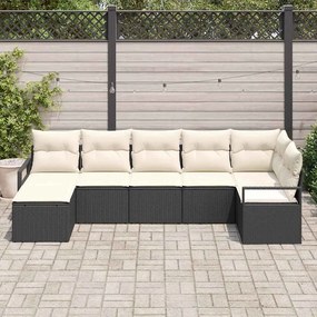vidaXL Σετ Καναπέ Κήπου 7 pcs Μαύρο Πολυ ράταν