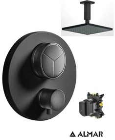 Almar Black matt Ανακλινόμενη κεφαλή 20εκ+Thermo-Core Push Θερμοστατικός μίκτης εντοιχισμού+κιτ εντοιχισμού