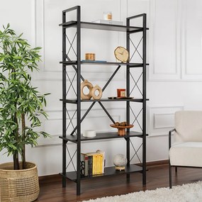 Βιβλιοθήκη Elysian Megapap χρώμα black wood 90x33,5x180εκ.