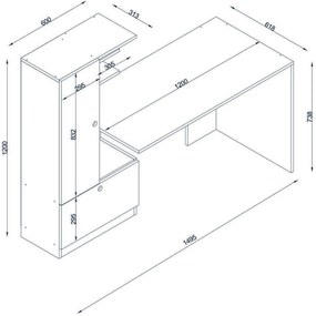 Γραφείο Λευκό / Καρυδιά DOMINGOS 120x61,8x73,8