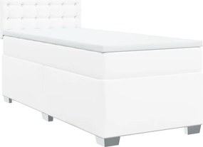 vidaXL Κρεβάτι Boxspring με Στρώμα Λευκό 90x200εκ. από Συνθετικό Δέρμα