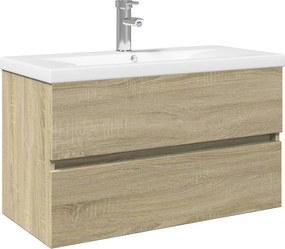 vidaXL Σετ Επίπλων Μπάνιου 2 Τεμαχίων Κεραμικό από Επεξεργασμένο Ξύλο