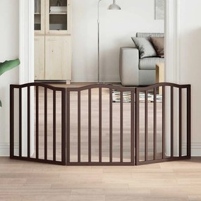 vidaXL Πύλη σκύλου πτυσσόμενη 3 πάνελ καφέ δρυς 150 cm ξύλο λεύκας