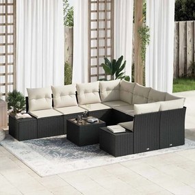 vidaXL Σετ Καναπέ Κήπου 9 pcs Μαύρο Πολυ ράταν