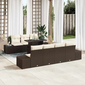 vidaXL Σετ Καναπέ Κήπου με μαξιλάρι 8 pcs Καφέ και Κρέμα