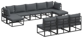 vidaXL Σετ Καναπέ Κήπου 10 pcs Μαύρο 353 x 141.5 x 71 εκ Αλουμίνιο