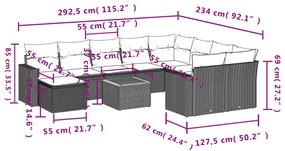 vidaXL Σαλόνι Κήπου 11 Τεμαχίων Γκρι από Συνθετικό Ρατάν με Μαξιλάρια