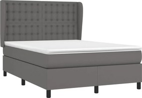 vidaXL Κρεβάτι Boxspring με Στρώμα Γκρι 140x200εκ. από Συνθετικό Δέρμα