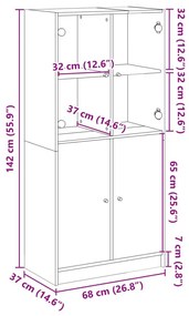 Ντουλάπι με Πόρτες Λευκό 68x37x142 εκ. από Επεξεργασμένο Ξύλο - Λευκό