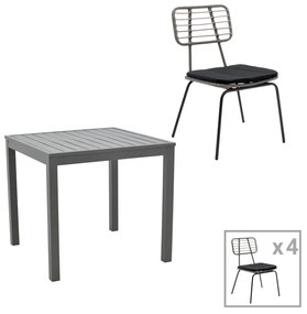 Intrahome Τραπεζαρία Naoki - Kliton σετ 5τεμ Intrahome ανθρακί αλουμίνιο και μέταλλο σε μαύρη απόχρωση 80x80x74εκ | SKU: INTRAPA-311111897