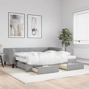 Καναπές Κρεβάτι Συρόμενος Αν. Γκρι 90x200 εκ Ύφασμα &amp; Συρτάρια - Γκρι