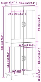 Ντουλάπι Γκρι Σκυροδέματος 69,5x34x180 εκ. Επεξεργασμένο Ξύλο - Γκρι