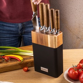 Σετ μαχαιριών Klausberg KB 7981, 6 τεμάχια, Ανοξείδωτο ατσάλι, Βάση, Καφέ/Γραφίτης