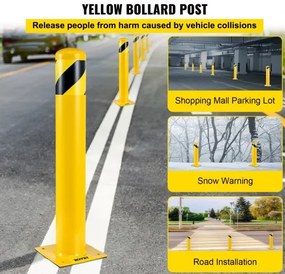 VEVOR Safety Bollard, 48 Inch Height Bollard Post, 4.5 Inch Diameter Steel Pipe Safety Bollard Post, Yellow Steel Bollard, Steel Safety Bollard with 8 Anchor Bolts, Perfect for Traffic-Sensitive Area