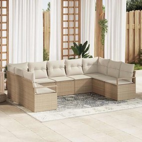 vidaXL Σετ Καναπέ Κήπου 9 pcs Μπεζ, Κρέμα Πολυ rattan, βαμμένο ατσάλι