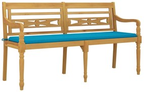 vidaXL Παγκάκι Batavia 150 εκ. από Μασίφ Ξύλο Teak με Μπλε Μαξιλάρι