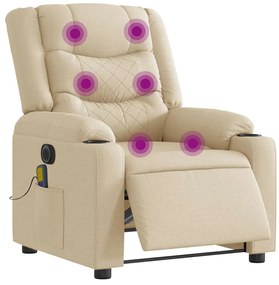 vidaXL Πολυθρόνα Μασάζ Ανακλινόμενη Ηλεκτρική Κρεμ Υφασμάτινη