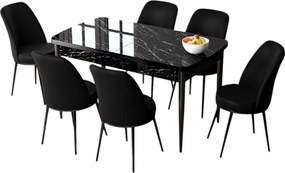 Extendable Dining Table &amp; Chairs Set (7 Pieces) Zen - Black Marble, Black Black Marble
Black