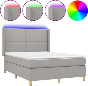vidaXL Κρεβάτι Boxspring με Στρώμα &amp; LED Αν.Γκρι 140x190εκ. Υφασμάτινο