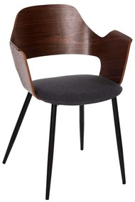Καρέκλα Velp HM9616.04 55,5x50x79cm Με Μεταλλικά Πόδια Από Ξύλο Walnut-Grey Μέταλλο,Ύφασμα,Ξύλο